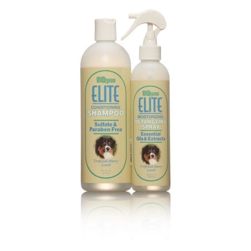 2-pack bundle of EQyss Elite conditioning shampoo and moisturizing detangling spray for pets