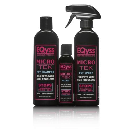3-pack bundle of EQyss Micro Tek Shampoo, gel and spray for pets with skin problems