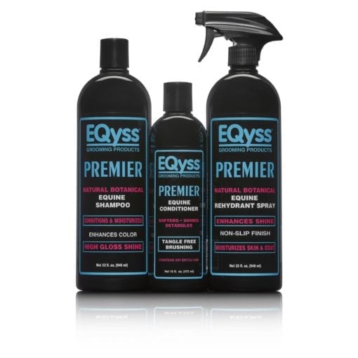 3-pack of EQyss Premier natural botanical equine shampoo, conditioner and rehydrant spray